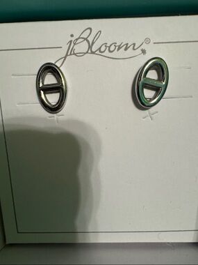 Jbloom Oval Bar Stud Earrings - Silver Tone